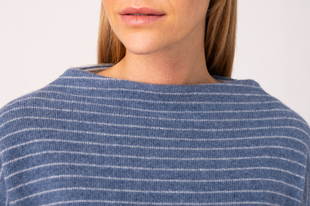 Womens Pullover Nico Stripe - 50% virgin wool & 50% cotton , naturally sustainable, Comfy Stripe Pullover - Blue - 50760333 - 6210