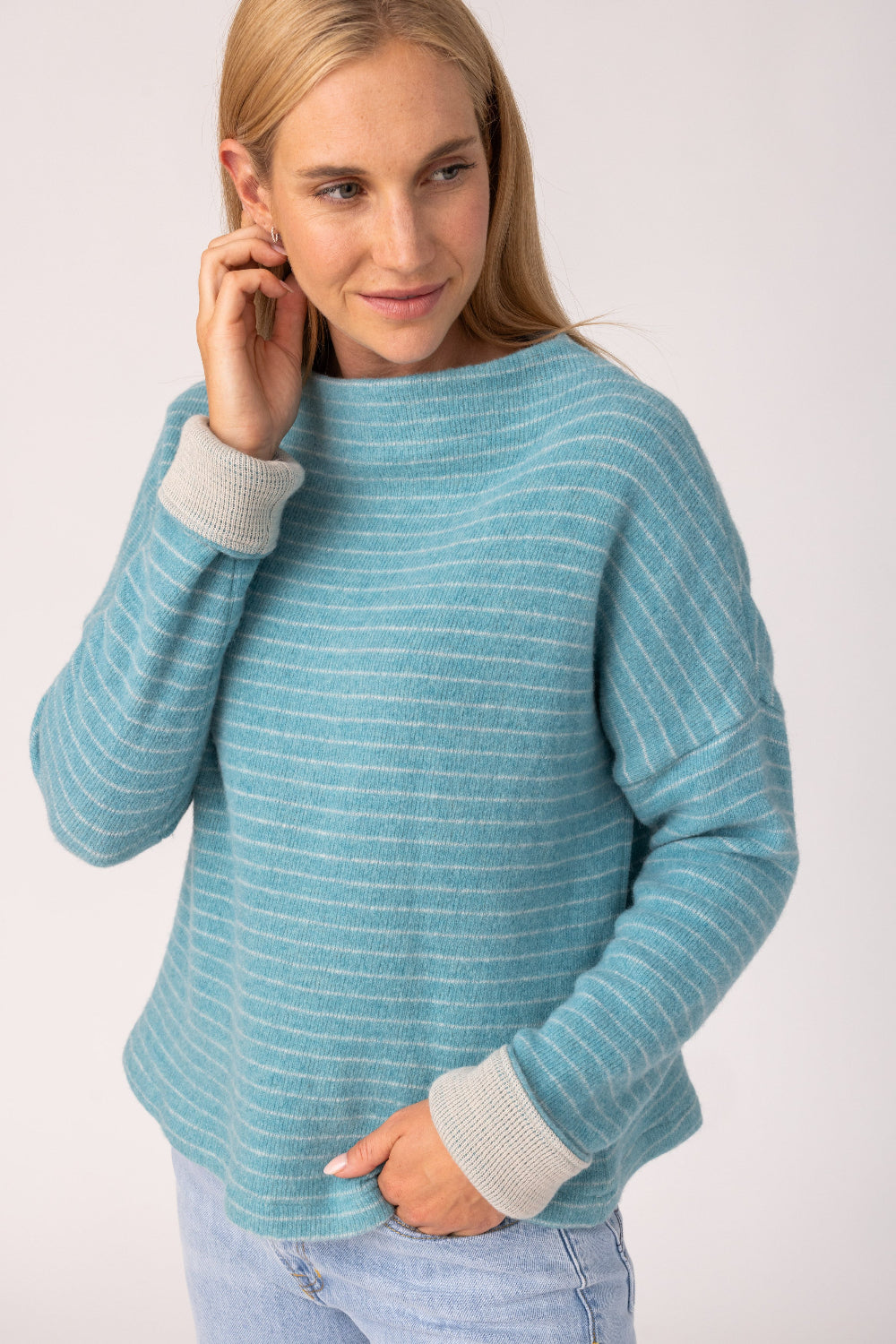 Womens Pullover Nico Stripe - 50% virgin wool & 50% cotton , naturally sustainable, Comfy Stripe Pullover - Blue - 50760333 - 7601