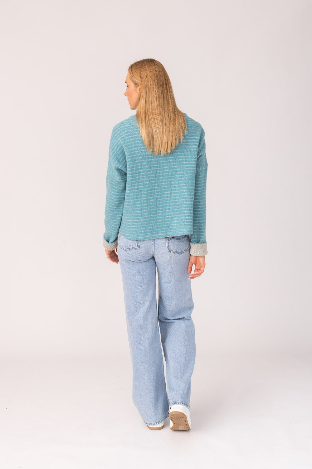 Womens Pullover Nico Stripe- 50% virgin wool & 50% cotton , naturally sustainable, Comfy Stripe Pullover - Blue - 50760333-7601