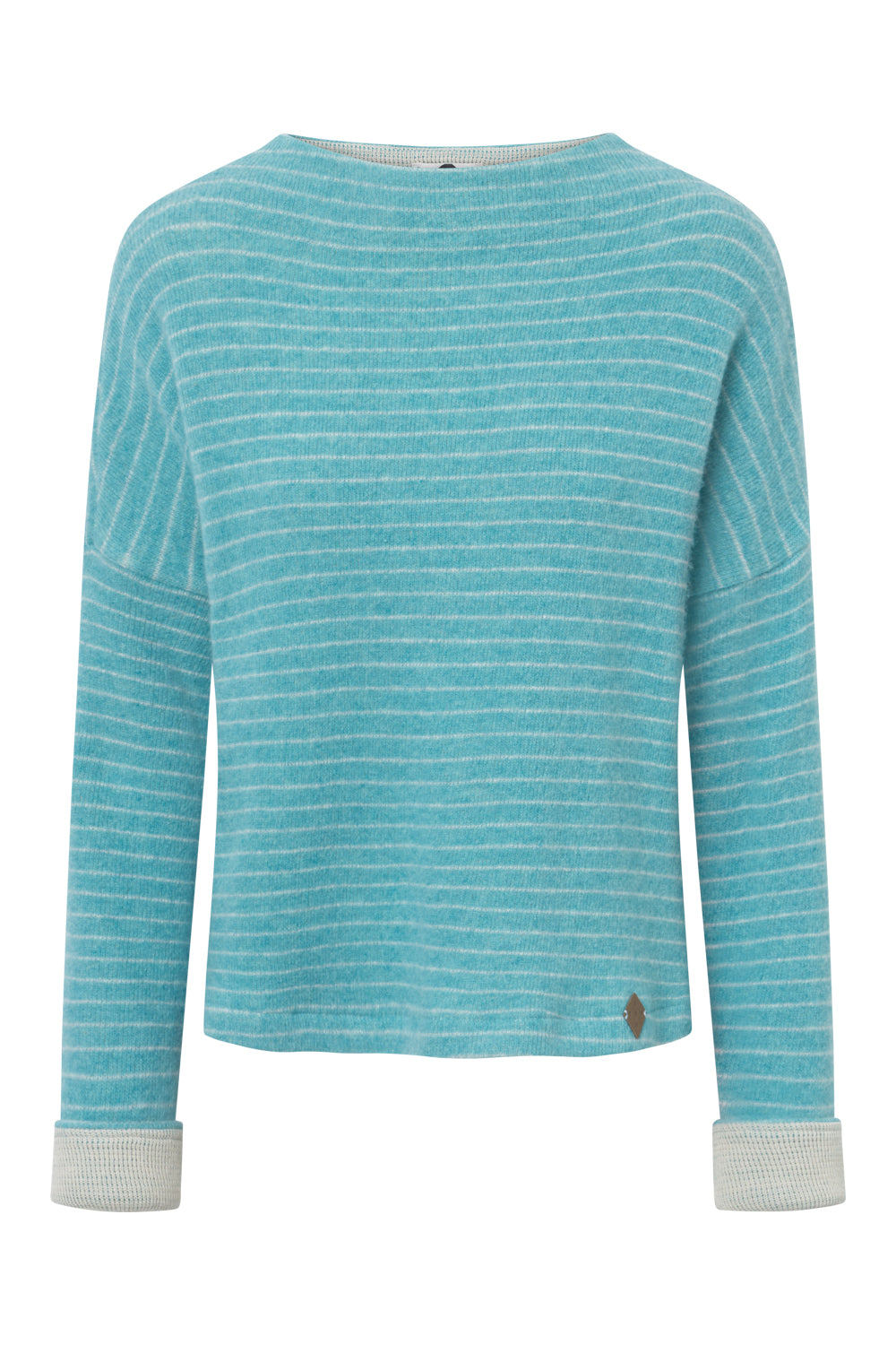 Womens Pullover Nico Stripe- 50% virgin wool & 50% cotton , naturally sustainable, Comfy Stripe Pullover - Blue - 50760333-7601