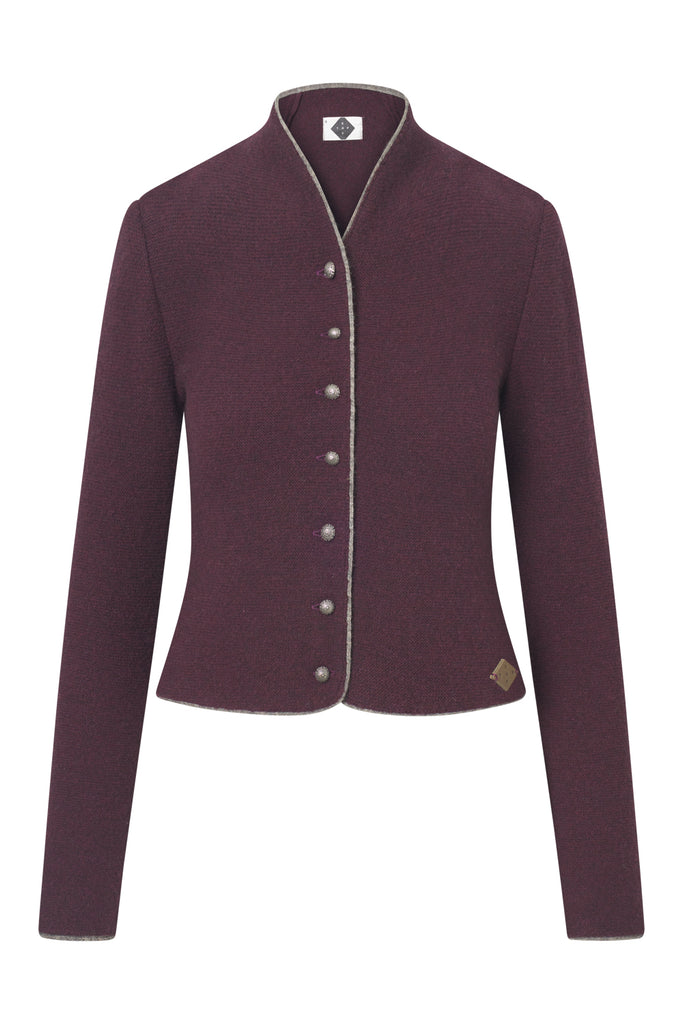 Stapf Damen Trachtenjacke DORIKA – 100% Schurwolle, tailierte Strickjacke, nachhaltig – Cabernet – 88737007- 508